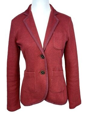 Lands End Cotton Blend Red Tailored Blazer Size 8 Petite Office Old Money Preppy